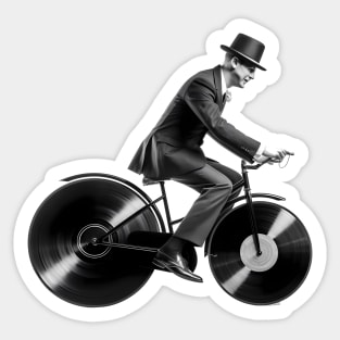 Music Man on a vinyl records bike Sticker